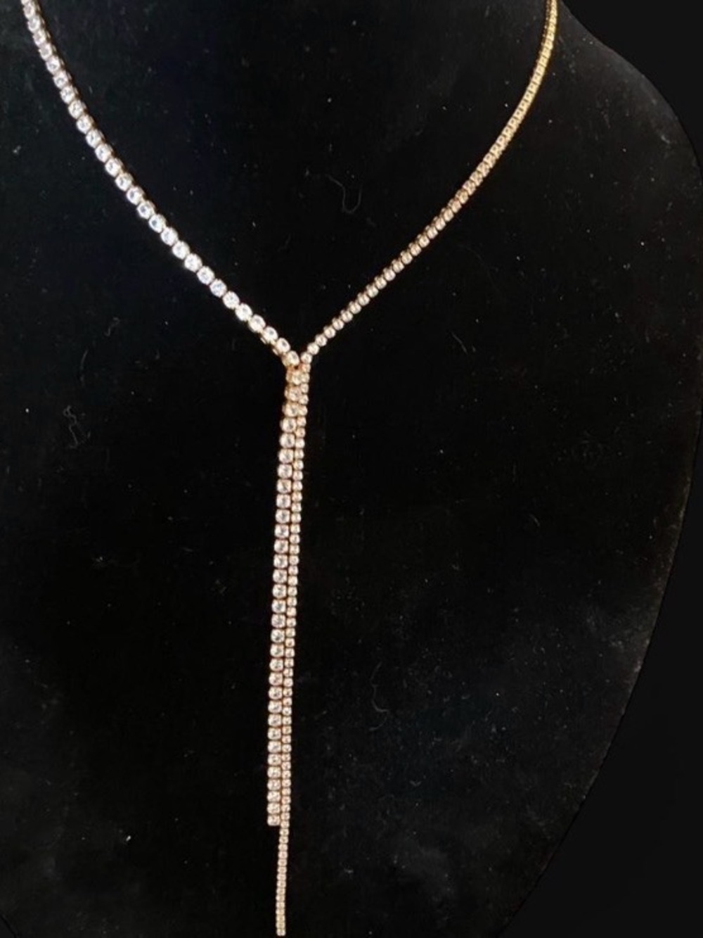 Crystal Y-Drop Necklace - Gold Tone